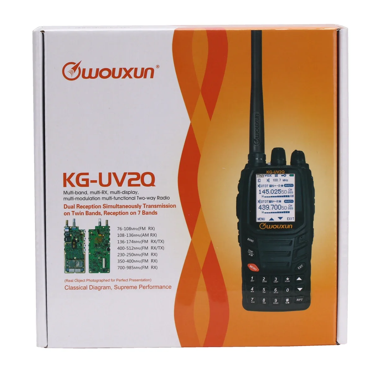 Original WouXun KG-UV2Q 8W 999CH Powerfrul 7 bandas/aire banda cruzada repetidor circuito clásico Walkie Talkie