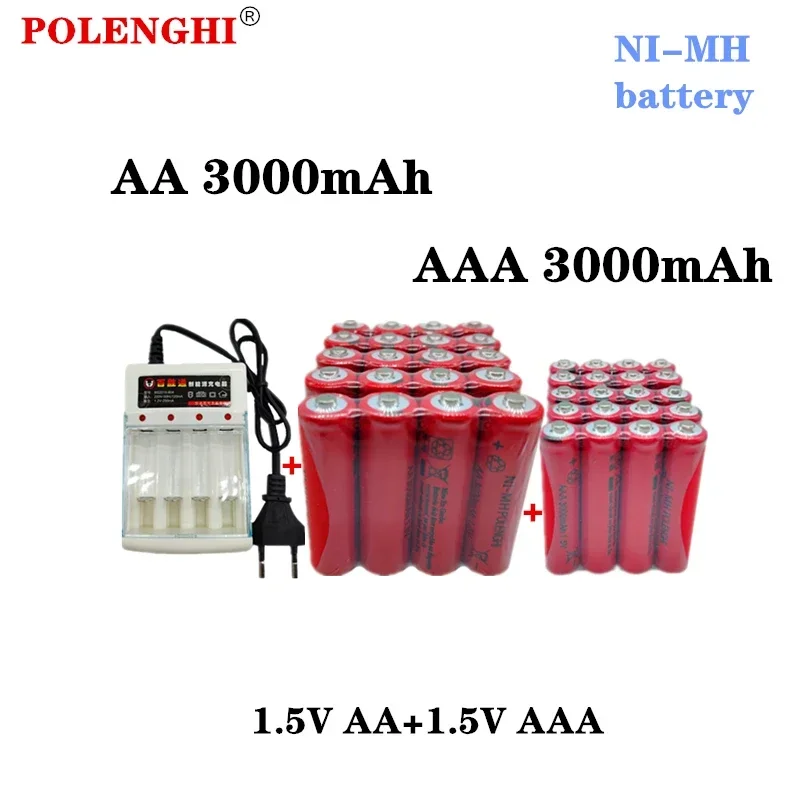 POLENGHI 8-40PCS 1.5V AAA 3000mAh+1.5V AA 3000mAh nickel hydrogen pre charged battery