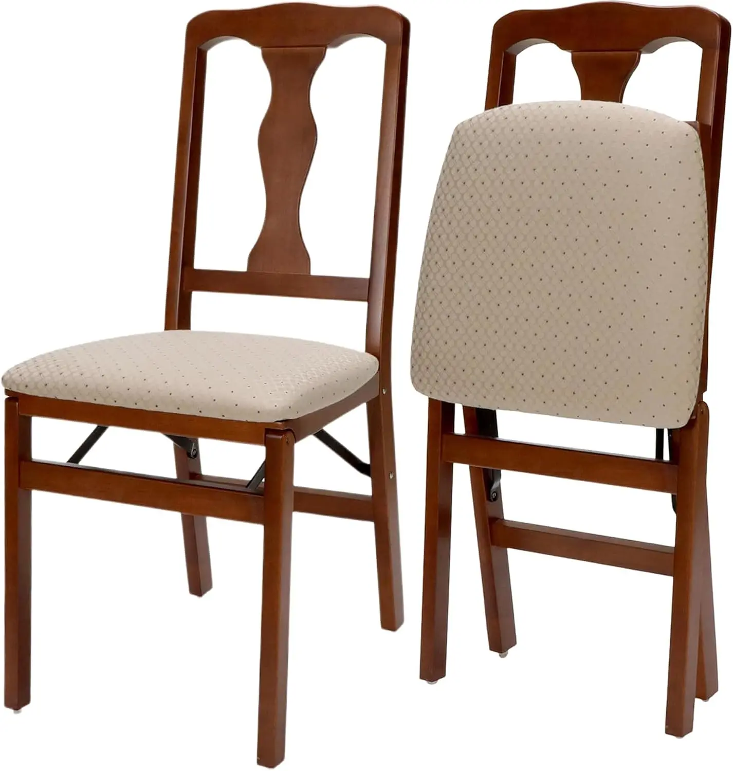 Wooden Folding Dining Chairs Set, Padded Seat Kitchen Side Chairs With Steel Mechanism For Dining Room Living Room Apartment, Classic Traditional Style, Cherry Brown, Two Pieces
