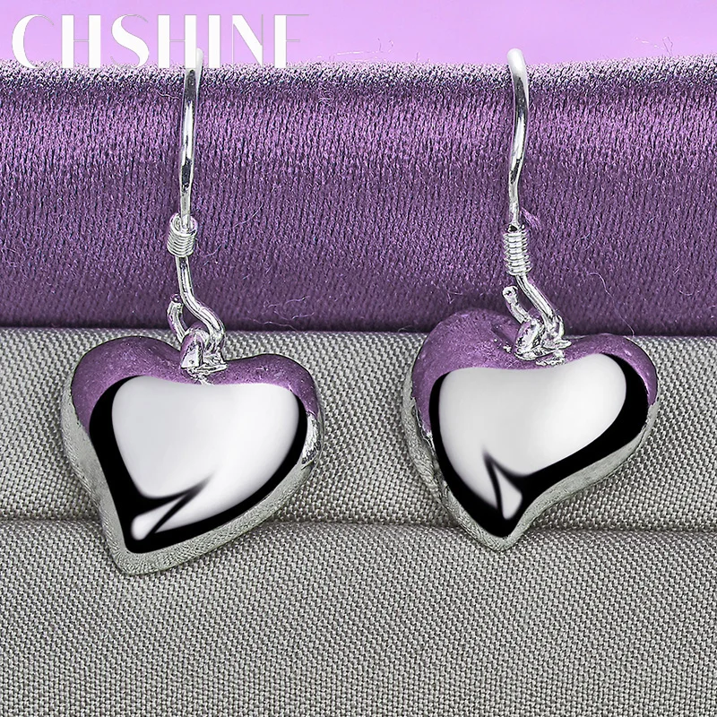 

CHSHINE 925 Sterling Silver Solid Love Heart Drop Earrings For Women Wedding Party Fashion Charm Jewelry