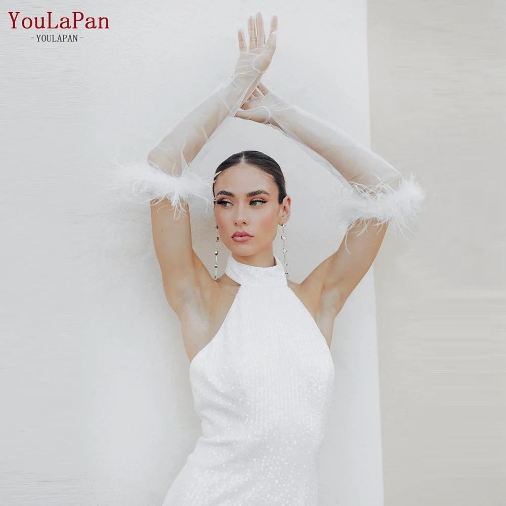 YouLasaupoudrer-Gants pour Patients avec Plumes, Gants Sexy pour Femme, ixd'Enterrement de Vie de Jeune Fille, Cocktail, Accessoires de Mariage, Personnalisable VM23