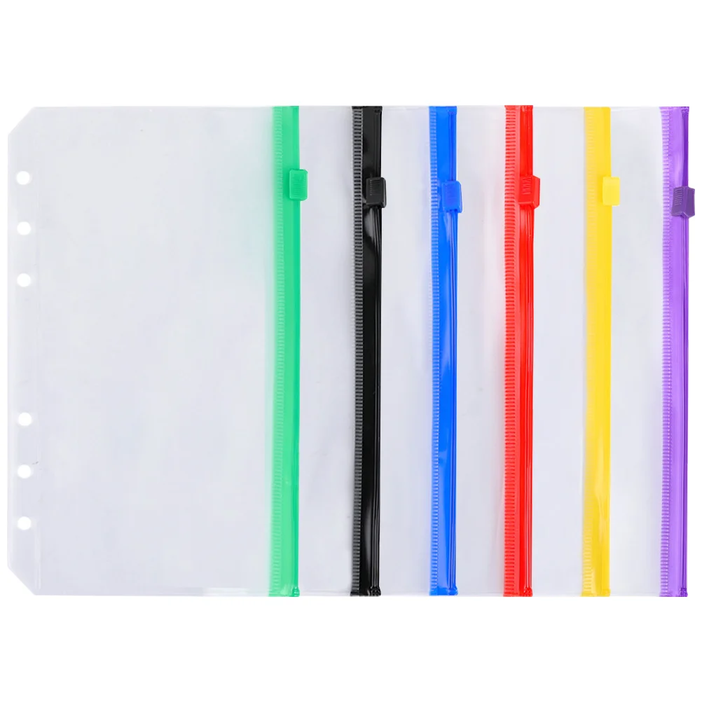 Loose-leaf Book File Folder Bags Multi-functional Pouches Storage 6-Holes Clear Practical Coloured Zip