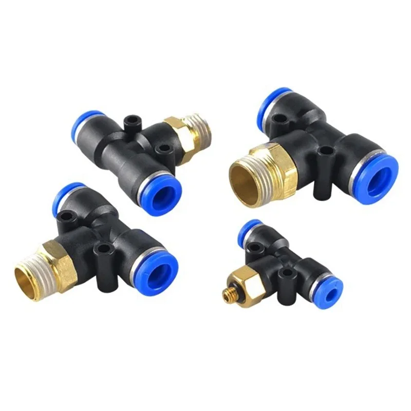 

20/50PCS PB Tee T type Pneumatic Fitting Quick Connector 6-12mm Hose Tube to 1/8 1/4 3/8 1/2 Thread Air Compressor Joint Coupler