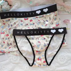 Kawaii Couple Underwear 2 Pack Hello Kitty Briefs Cartoon Exquisite Girl Clothes Boxers Boy Shorts Printing Life Daily Supplies