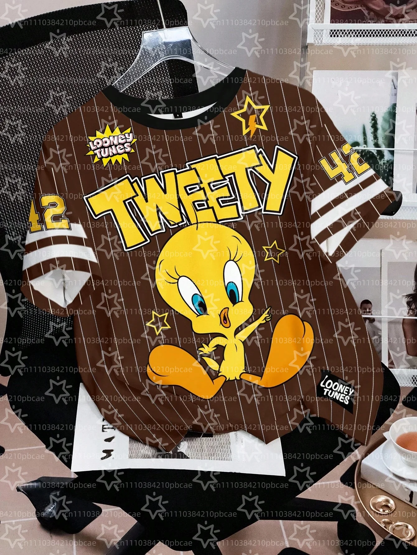 LOONEY TUNES Cartoon Design Pattern Printed Loose Short Sleeve T-shirts Children's Summer Casual Sports Fashion Round Neck Tops