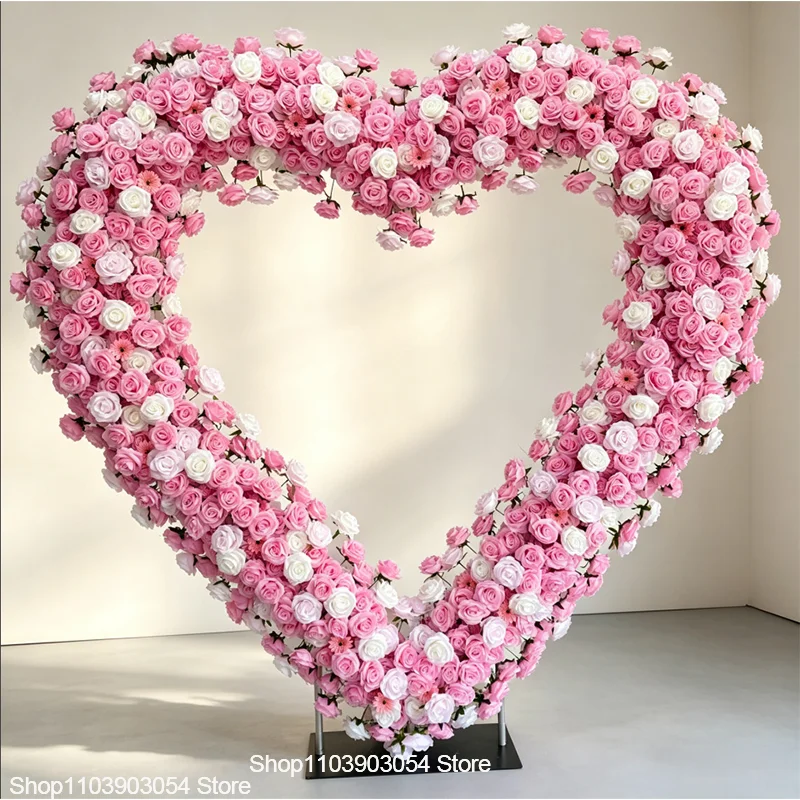 2x2m Rosa-Weißer Herzförmiger Künstlicher Blumenbogen aus Seidenrosen, Herzrahmen für Hochzeitsbühnen-Hintergrund, Hotel-Zeremonie-Dekoration – Detail 6