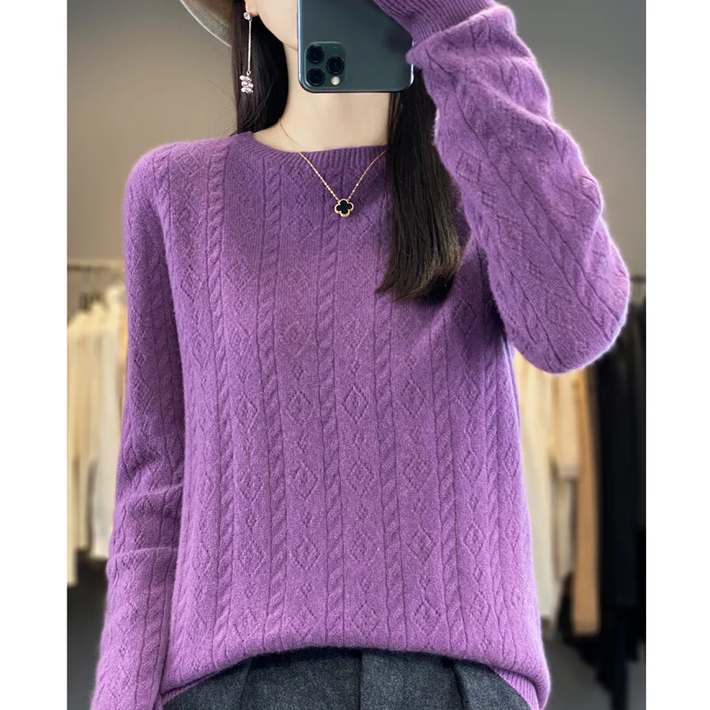 First-line ready-to-wear seamless 100% pure sweater twisted sweater round neck pullover high-end sweater with foreign style insi