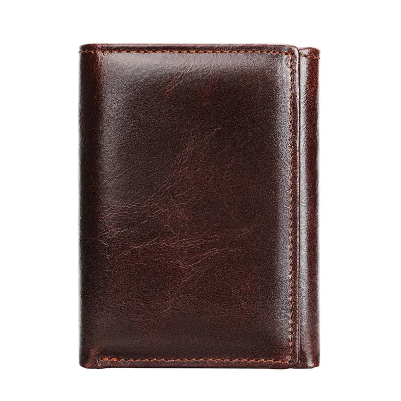 Retro genuine leather multi-functional three-fold money clip with RFID anti-theft feature and genuine leather hand-held wallet