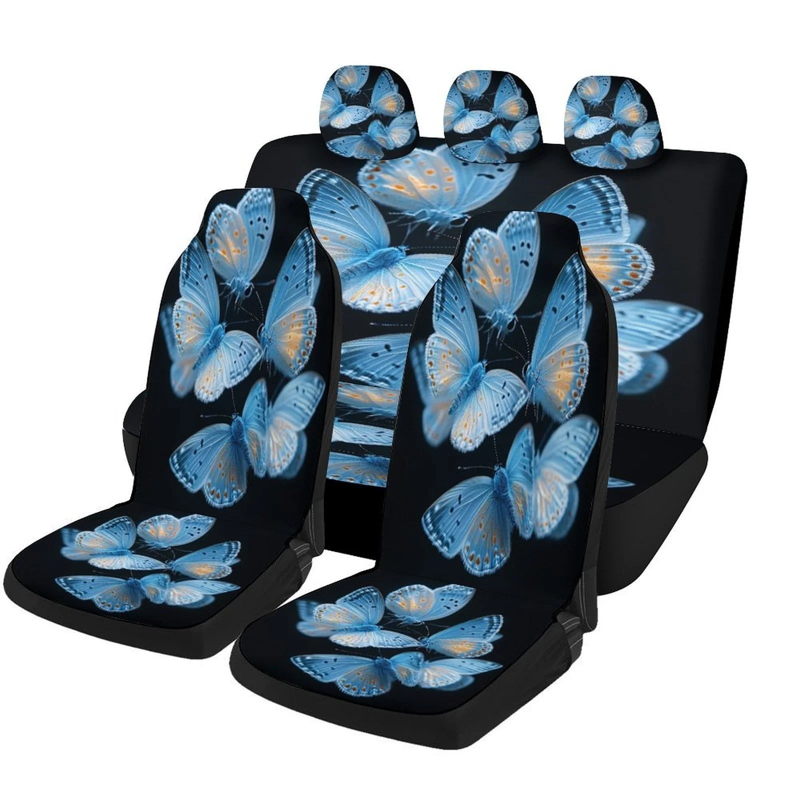 Blue Butterflies Flight Designed Car Seat Covers Set For Most Cars, Trendy Breathable Decorative Car Seat Protector Covers Full