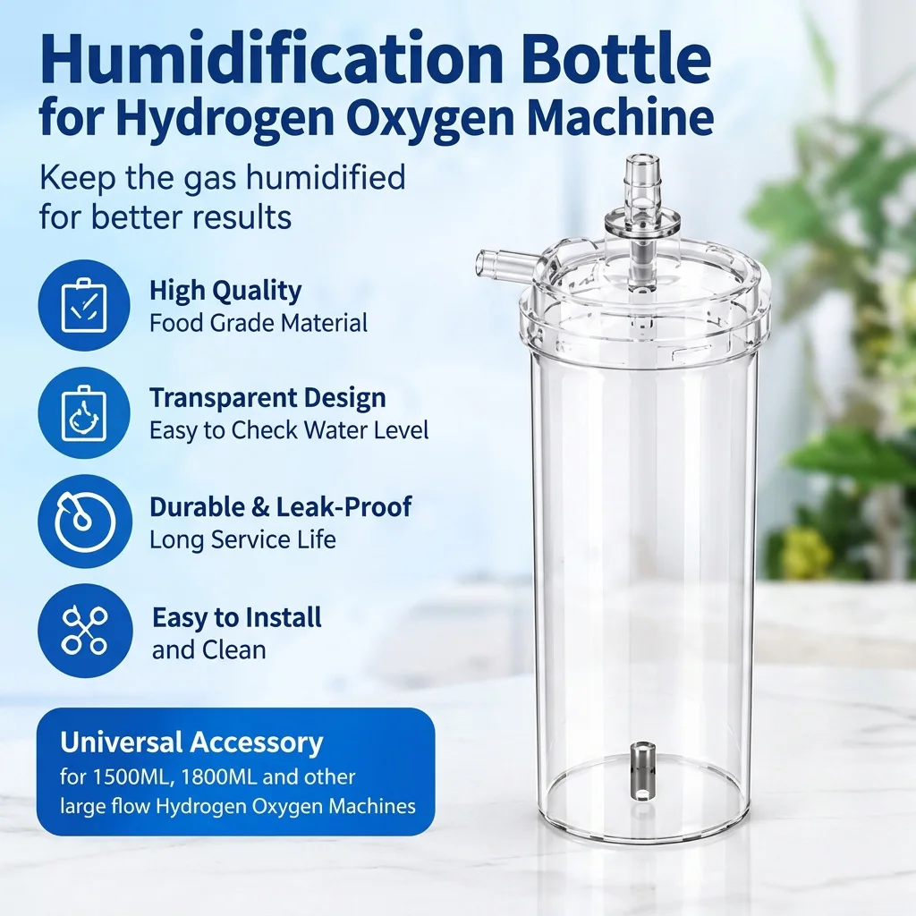 Humidification Bottle for Hydrogen Oxygen Machine, Transparent Water Cup Replacement Accessory for 1500ML 1800ML Large Flow H2 O
