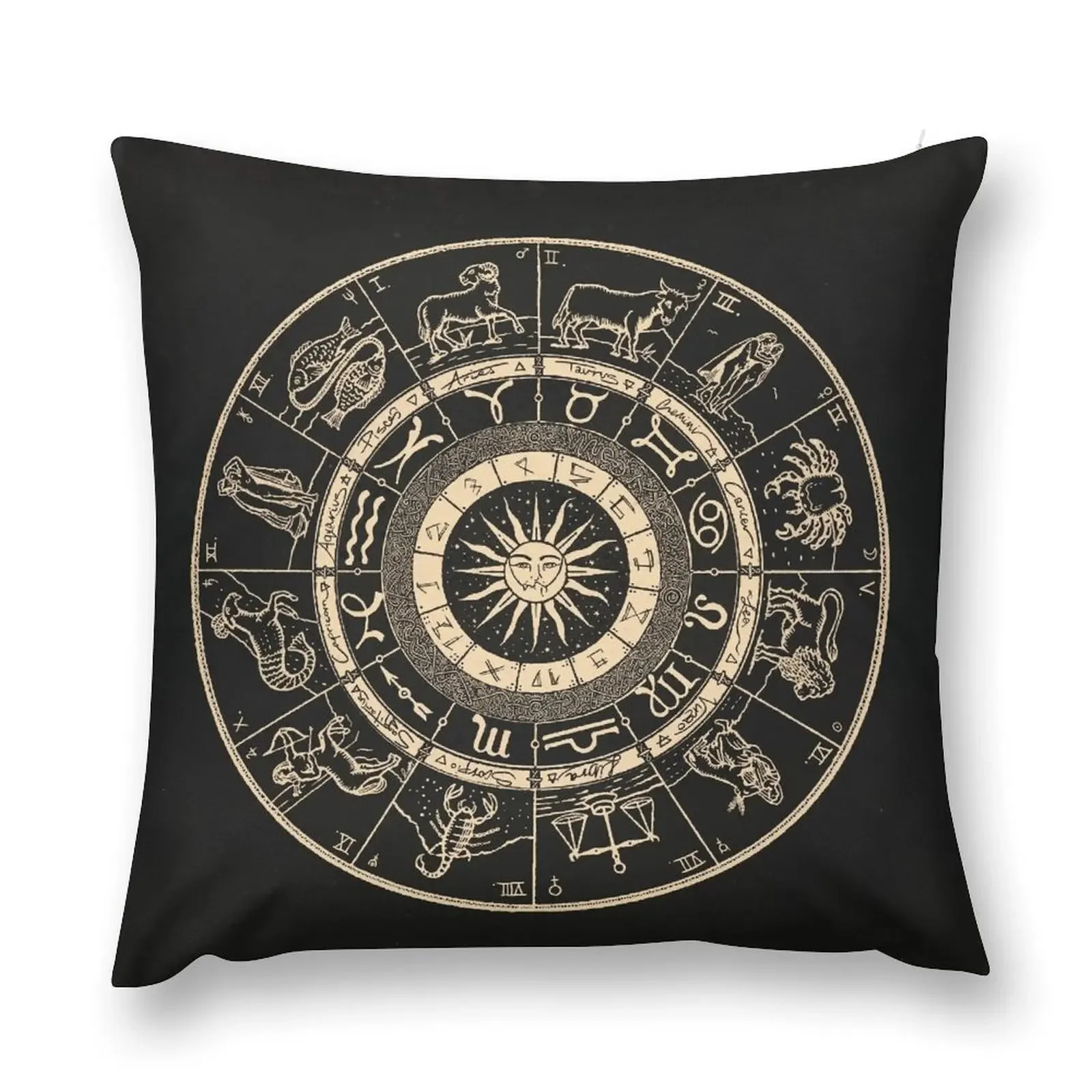 

Hand Drawn Zodiac Chart Jet Black and Bone White Throw Pillow Custom Cushion Photo Elastic Cover For Sofa Sofa Cushions pillow