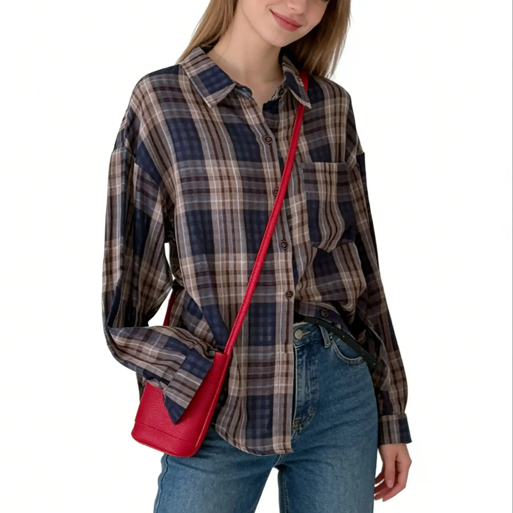 

Women's Blue Collared Long Sleeve Casual Shirt Y2K French Street Style Retro Top Fashionable Office Attire High Street Aesthet