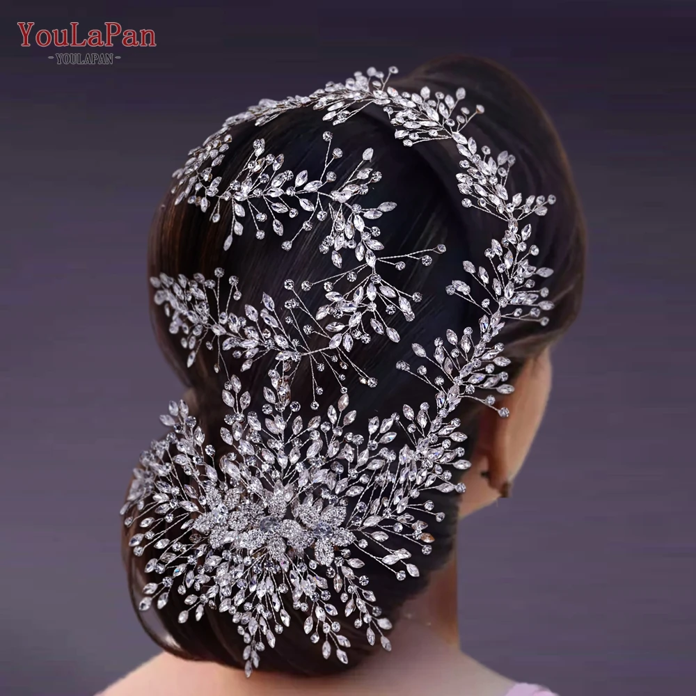 

YoulaPan HP462 Long Crystal Headband for Brides Hair Accessories Wedding Bridal Tiaras Head Jewelry Flower Woman Headpiece