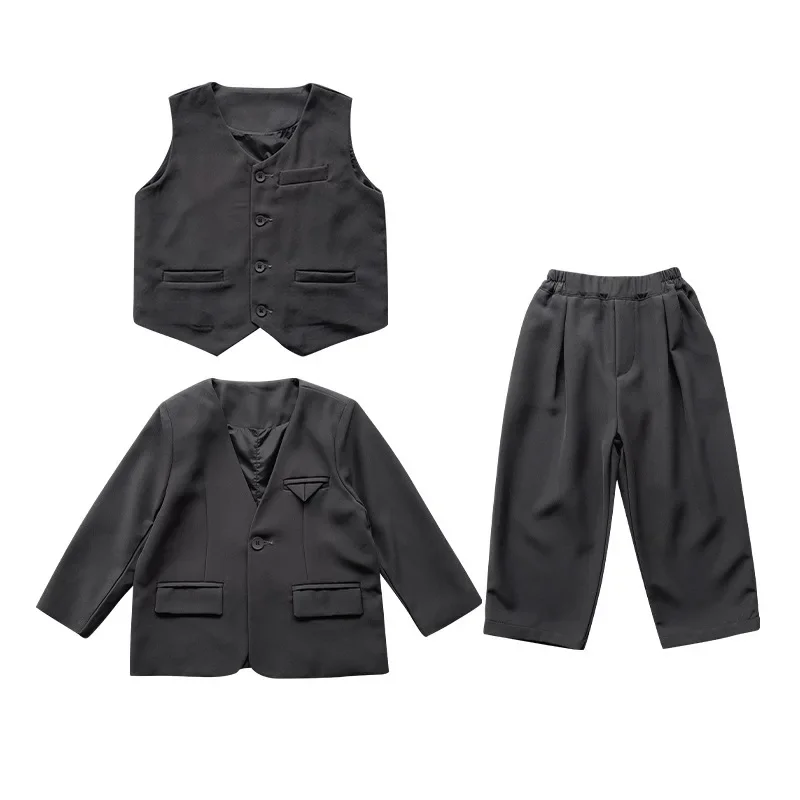 Suit for Kids Boys Autumn 2024 Blazer Vest Trousers 3pcs Girls Costume Trendy Cool School Infants 2-13 Years Teenage Clothes Set