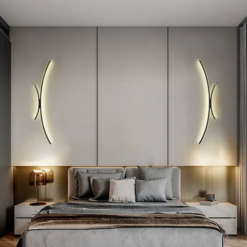 Advanced Ltalian Style Modern Minimalist Creative Linear Background Wall Bedroom Bedside Guest Dining Room Decorative Wall Lamp