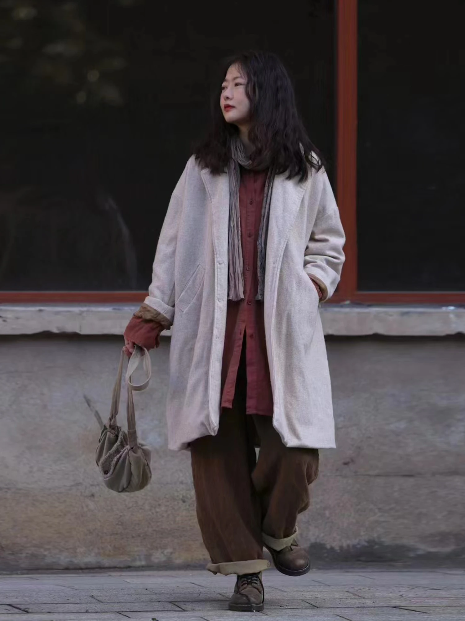 

Пальто шерстяное PengPeng Home 36497 средней длины, ветровка, куртка в художественном стиле, для повседневной носки, зимнее пальто для женщин