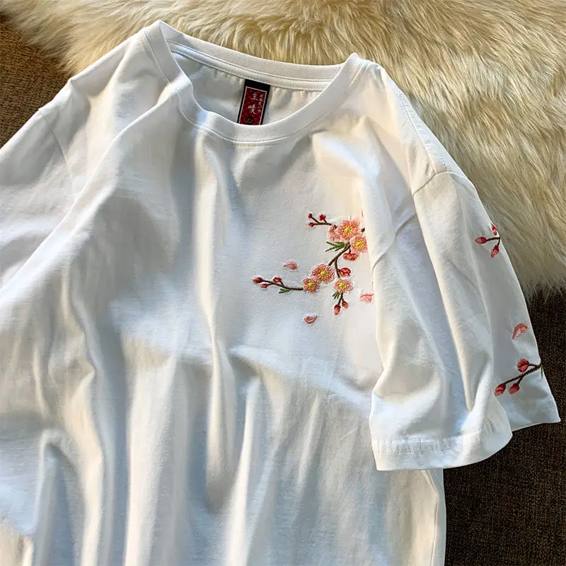 Embroidery T-shirts Women Baggy M-4XL Clothes O-neck Футболка Design Classical Chinese Style Streetwear Personal Aesthetics Cozy