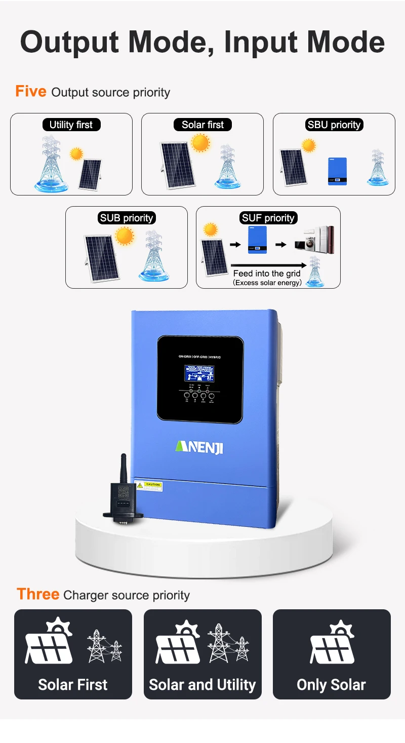 Convertisseur solaire hybride IP66 5kw 3Kw 4Kw 6Kw monophasé pour usage résident