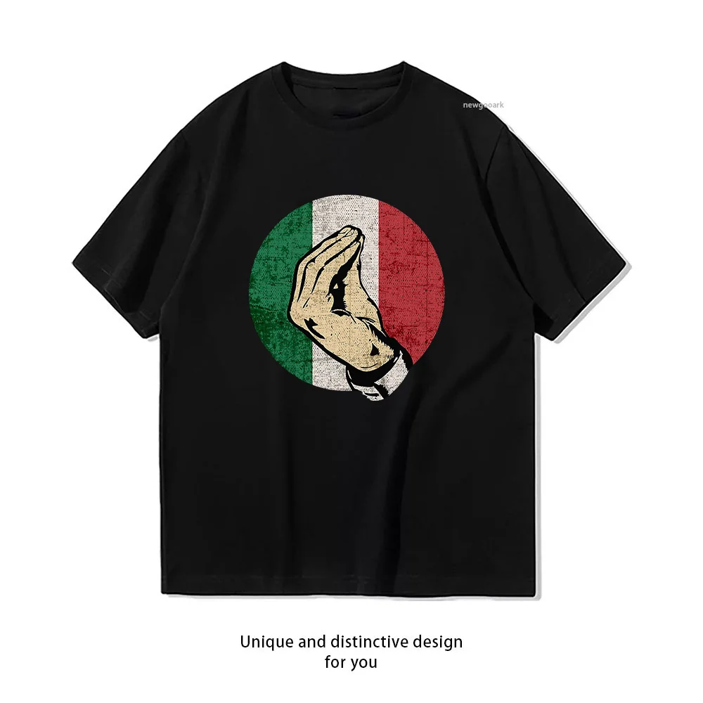 Italian Hand Gesture Sing Language Funny Italy Flag Vintage T-Shirt woman man Casual cotton printed t shirts Adult streetwear