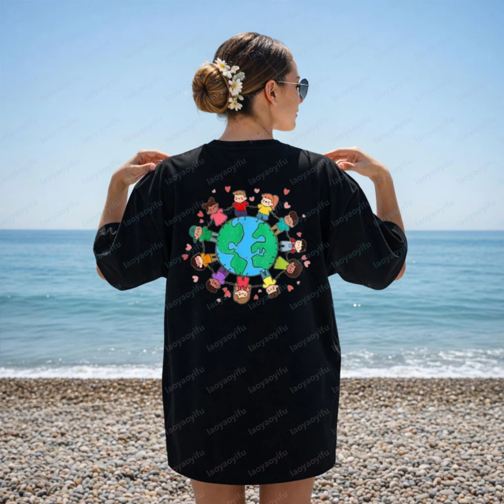 NEW Children Around The World Earth Day Environmentalist T-Shirt Unisex Tee Gift Gothic Women Clothing Graphic T Shirts Goth Top