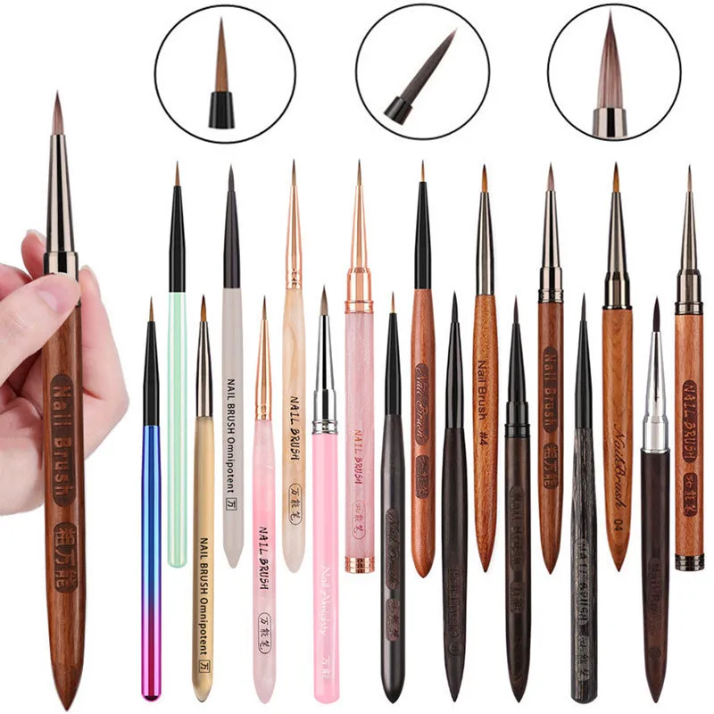 Brosse acrylique pour ongles, manche en bois de santal, stylo de sculpture sur Gel UV, poudre liquide, bricolage, dessin des ongles, Bruses pour Nail Art, 1 pièce