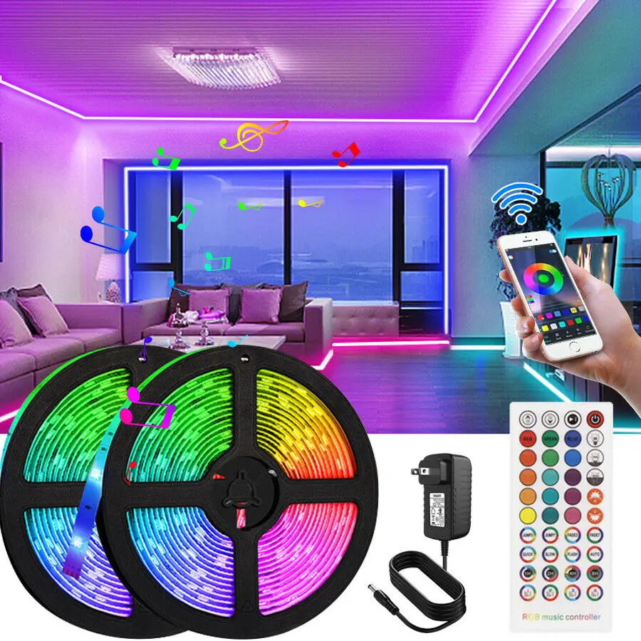 Flexible Neon Light LED Strip 12V for Room Wall Decoration 5050 RGB Tape with 44 key Control Color Change Dimmer Lighting Ribbon