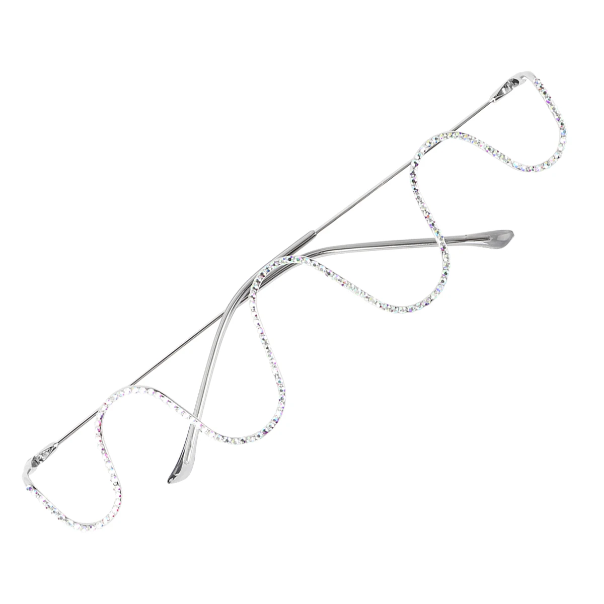 

Diamond Glasses Frame Women Semi-rimless Lensless Decorative Eyewear Prop Fashion Accessory Gift Idea Wave Metal Fine