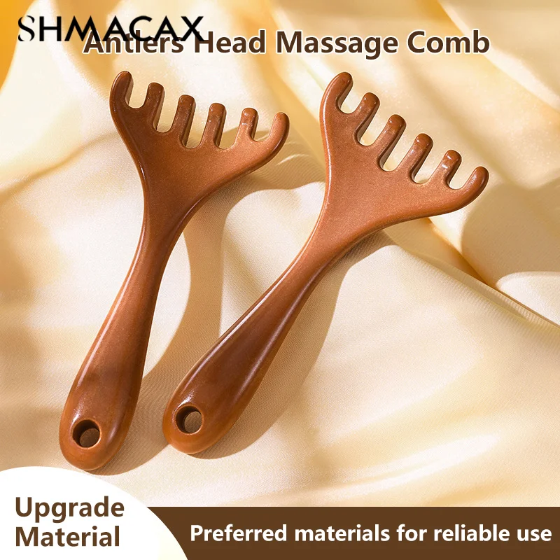 Resina Deer Antlers Body Massage Comb, Acupuntura de Dente Largo, Ajuda a Circulação Sanguínea, Ferramenta Anti-estática para Cabelo Suave