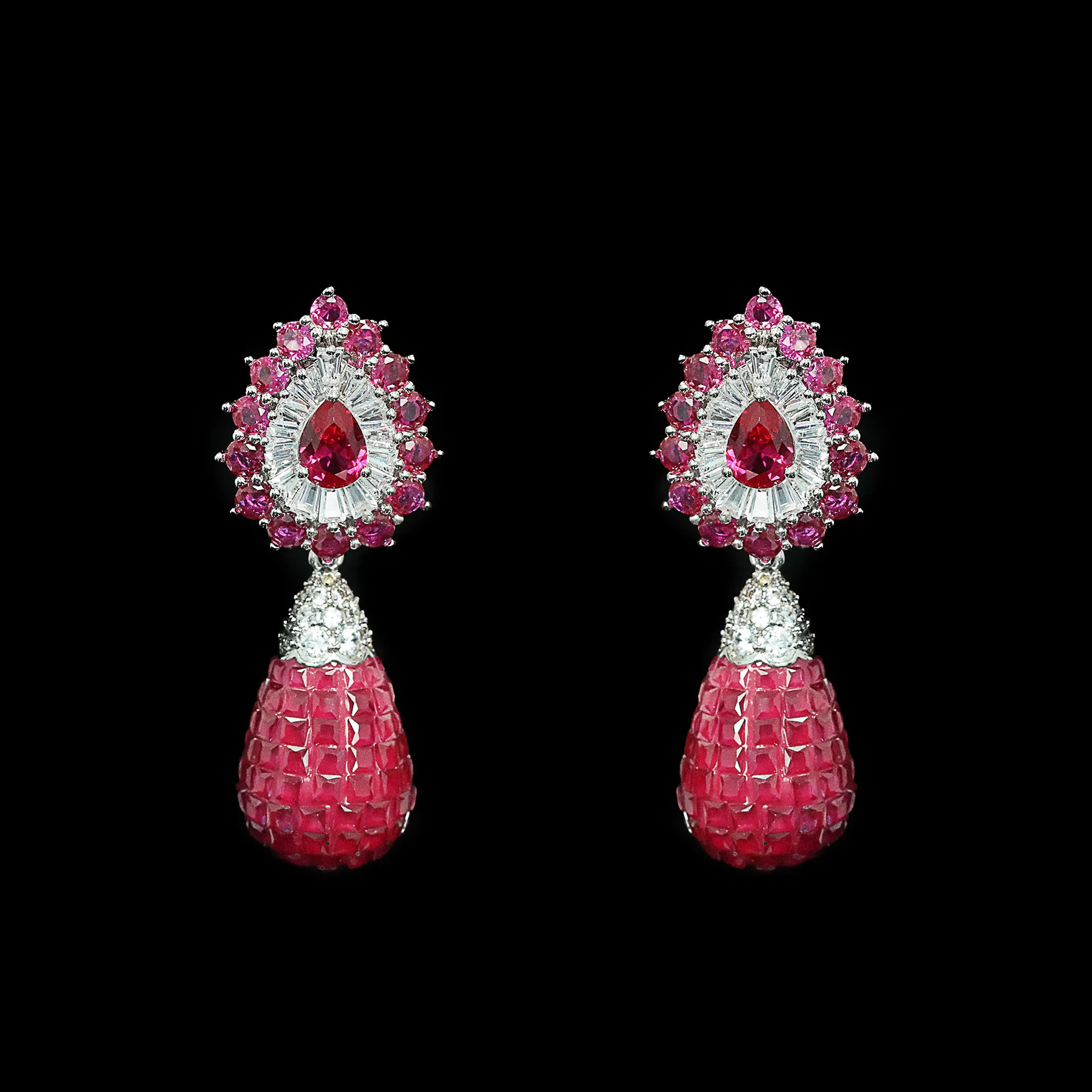 

New S925 Silver Ring High Carbon Diamond Fan Home Inlaid Dove Blood Red Women's Eardrops Earrings Wedding Jewelry