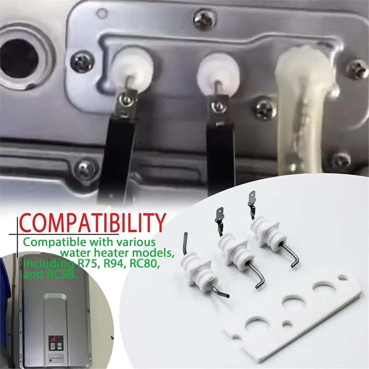 Flame Rod Electrode Kit Fit Tankless Compatible with for R75 R94 Water Heater Replacement Set