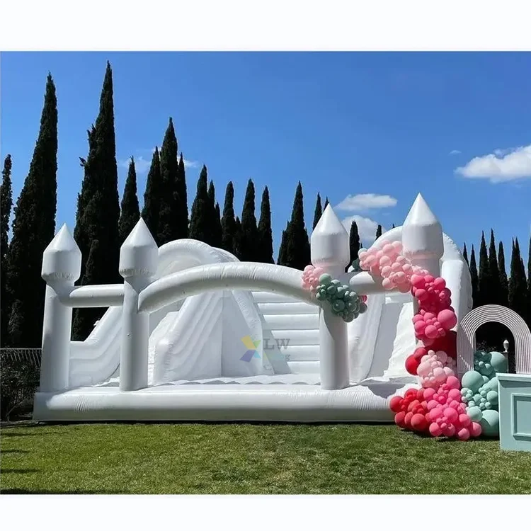 Large Commercial grade inflatable bounce house white wedding castle with double slides bouncy castle wedding for kids