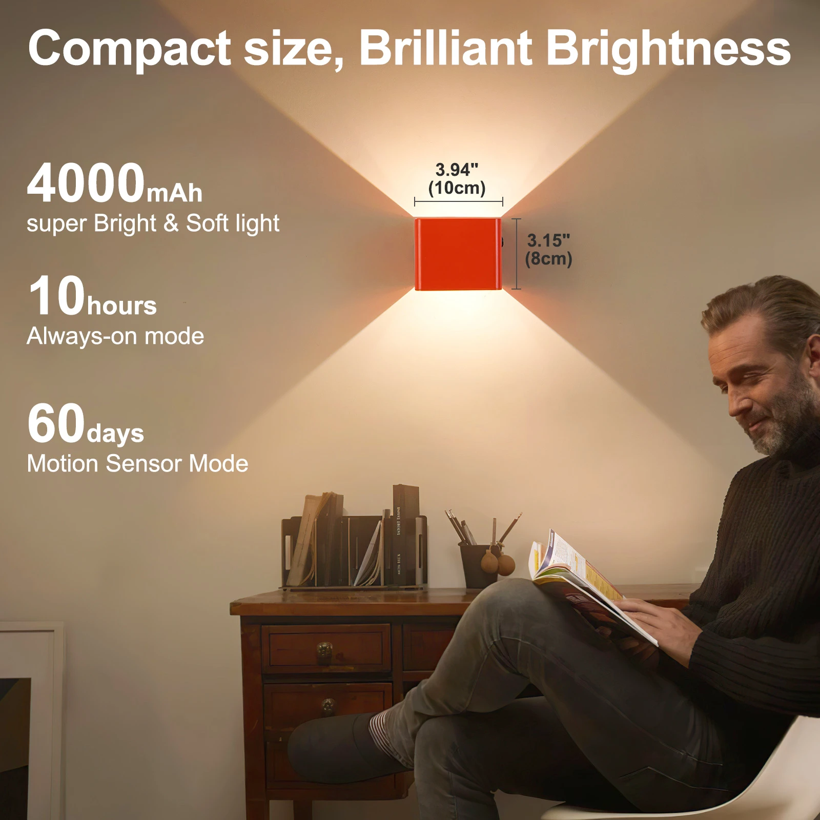 Battery-Powered Wall Light, 3 Color Temperature and Brightness Settings, Remote Control and Motion Sensor, Cordless Magnetic 4000Mah Rechargeable Led Light, Suitable for Bedroom, Living Room, Hallway