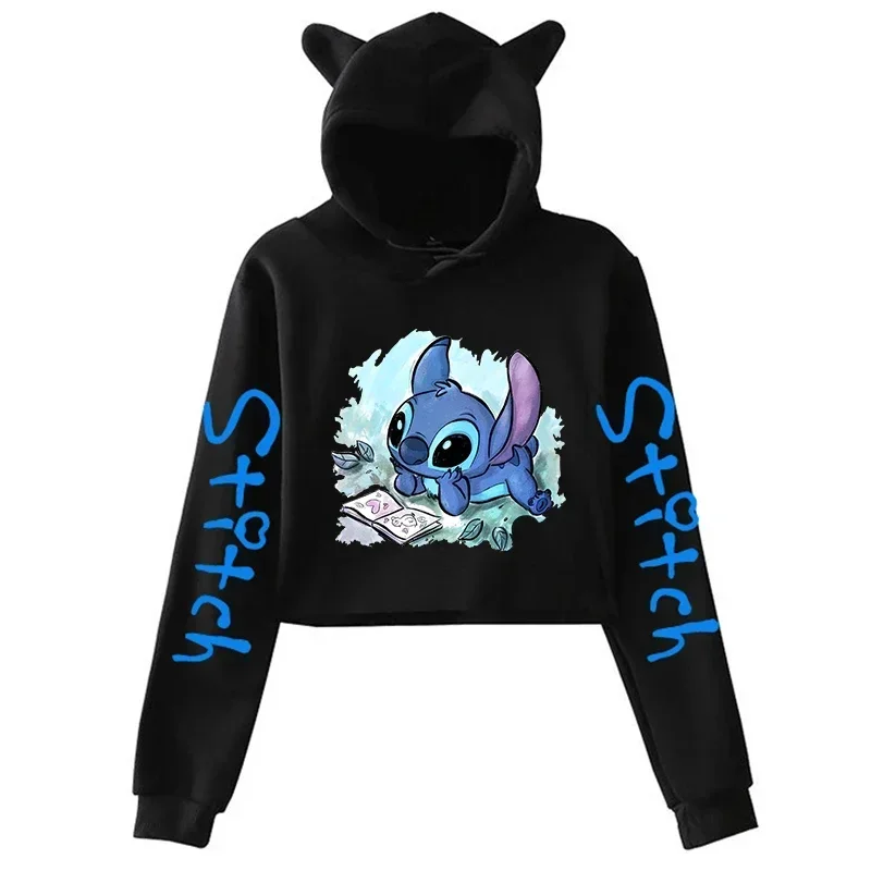 Cute Stitch Disney Hoodie Crop Top Women Sweatshirt Kids Boys Girls Harajuku Streetwear Clothes Hoodies Cropped