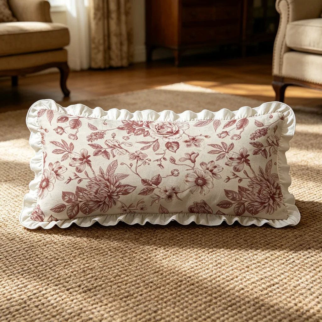 White Brown Sketch Print Long Lumbar Pillow Cover, Classic Rose, Bedroom Living Room Sofa Bed Decor, Polyester, Home Decor