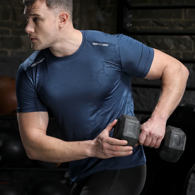 Men Running Compression T-shirt Dry Fit Short Sleeve Sport Tees Male Gym Fitness Jogging Sweatshirt Homme Athletic Shirt Tops