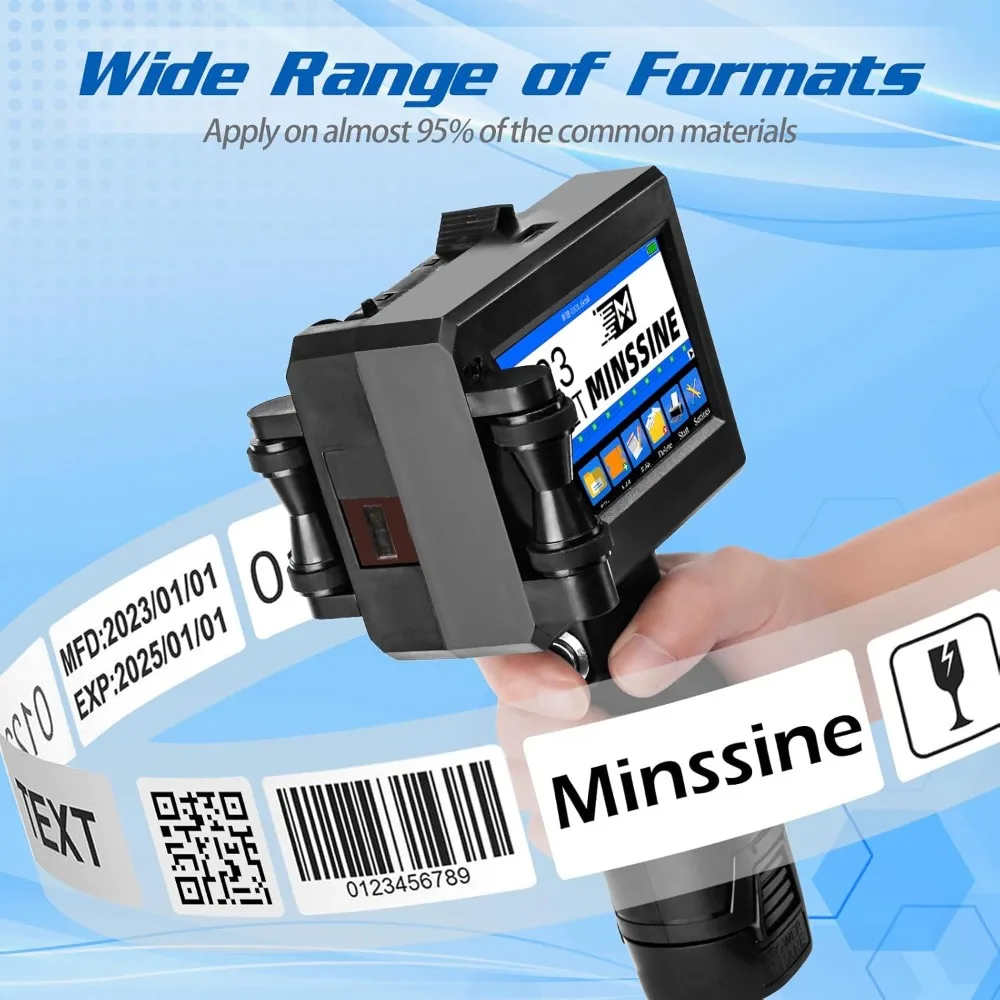طابعة نافثة للحبر محمولة باليد، طابعة محمولة باليد لشعار الباركود النصي، رمز الاستجابة السريعة، رقم الدفعة، مبرمج التاريخ مع التجفيف السريع