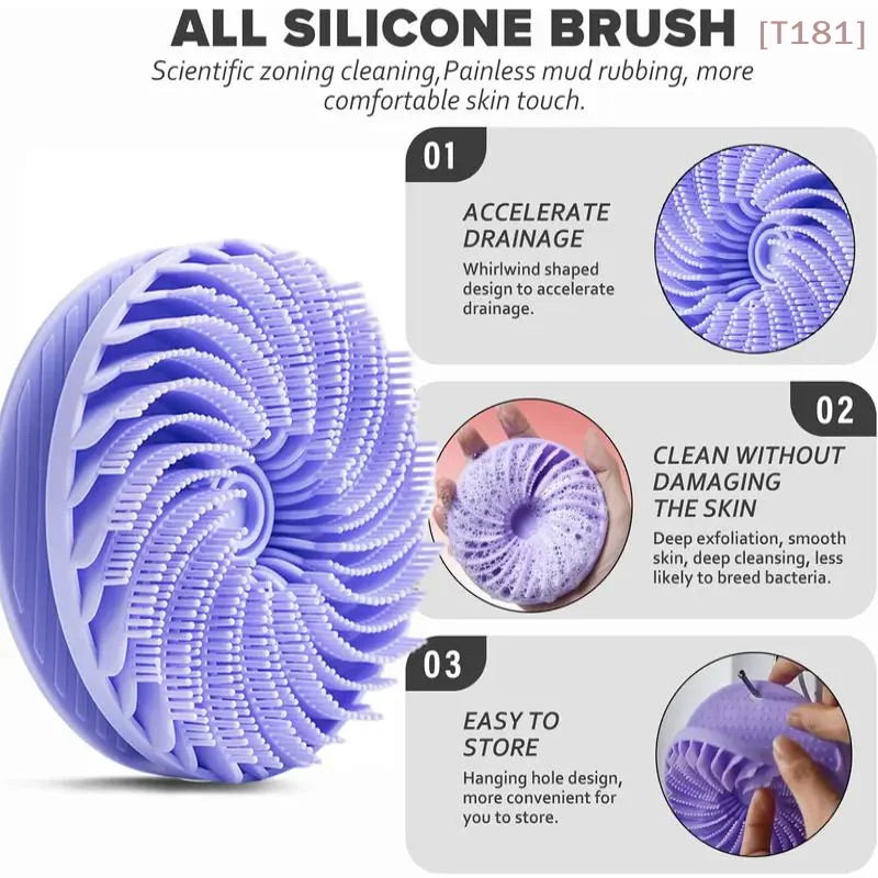 [E] Silicone Body Scrubber Loofah Double-Sided Bath Brush,Shower Scrubber And Scalp Massager Shampoo Brush For Kids Women Men