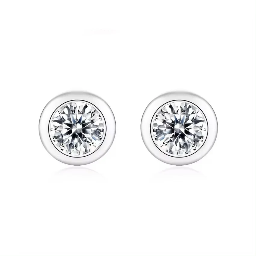 SHELVME Bubble Round 0.5ct Moissanite Diamond S925 Sterling Silver Fashion Personality Rose Gold Stud Earrings Women\'s Jewelry