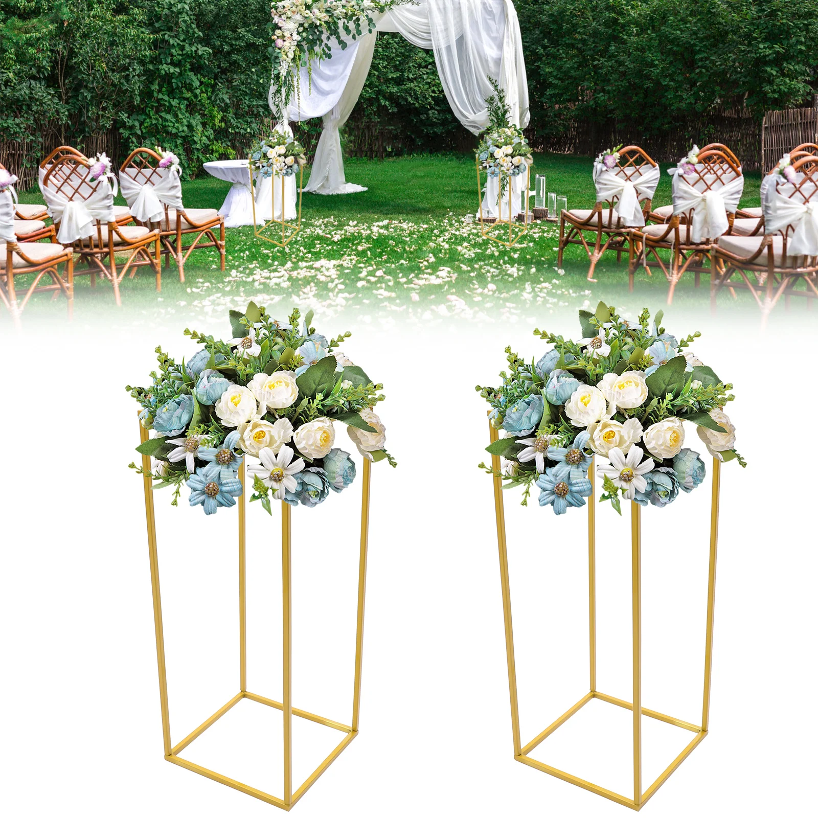 Destacável Cubo Forma Floor Stand, Coluna De Metal, Casamento Backdrop, Decoração De Aniversário, 60x25x25 cm, 2Pcs