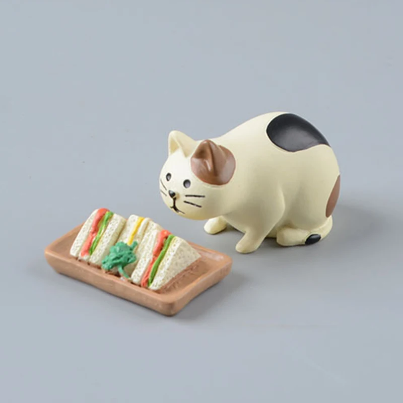 Zakka Grocery Cute Cat Figurines Resin Decoration Simulation Food Sandwich String Props Decoration Home Desktop Crafts Ornaments