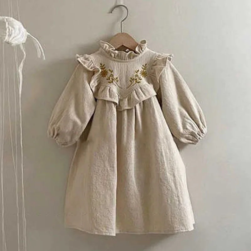 Spring Autumn Dress Family Matching Clothes Solid Mother Daughter Long-sleeved Soft Cotton Dress Women Dress Girl Birthday Dress