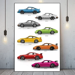 Luxury Sports Car 911 Development History Poster Print Modern Racing Graffiti Canvas Painting Supercar Club Wall Art Room Decor