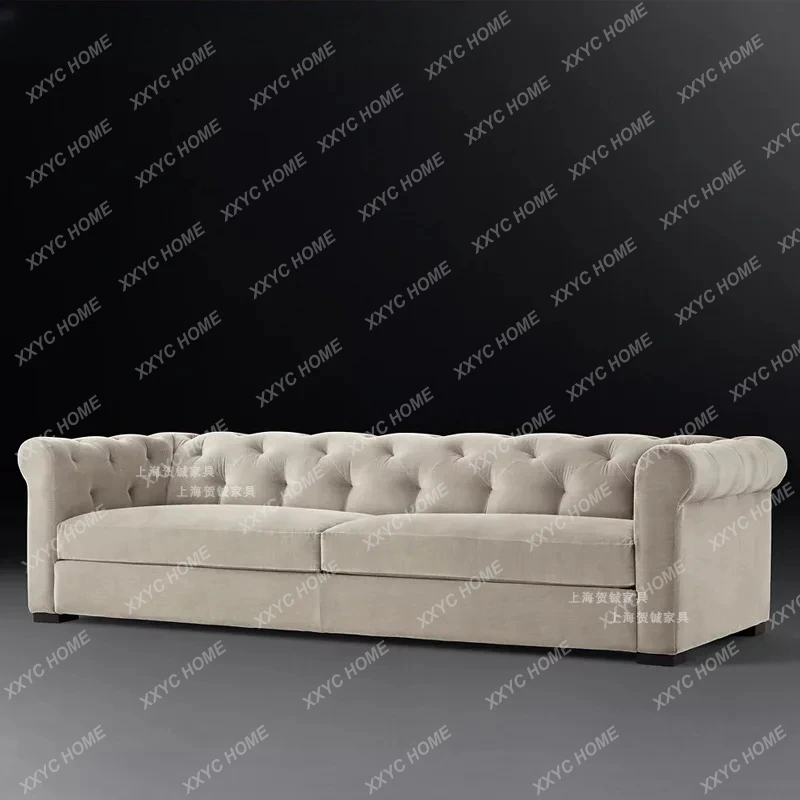 Lmodern simple light luxury cotton and linen sofa pull buckle living room corner sofa