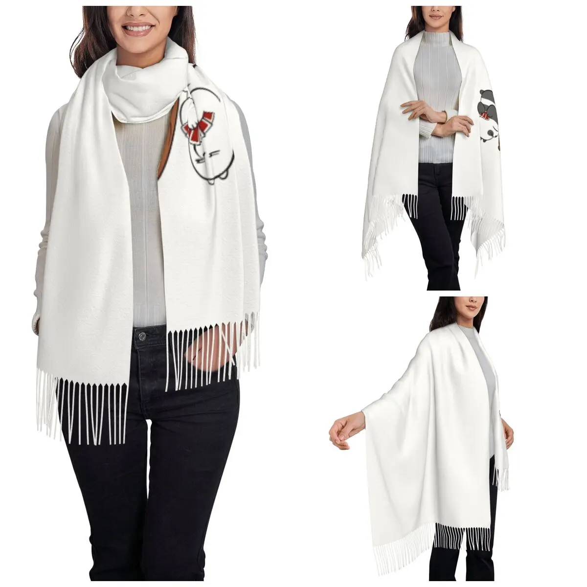 Womens Scarf with Tassel We Bare Bears Play Cards Large Winter Warm Shawl and Wrap Daily Wear Cashmere Scarf