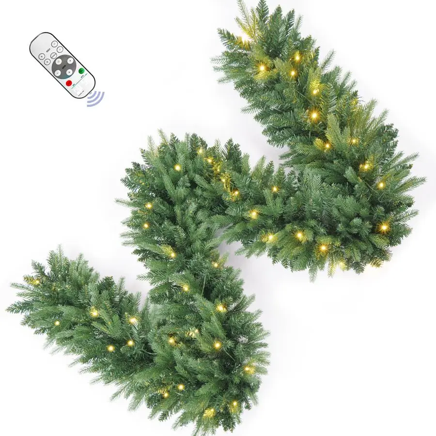 

Искусственная рождественская гирлянда с двойными цветными светодиодными огнями и таймером, управление с пульта, работает от батареек, праздничный декор