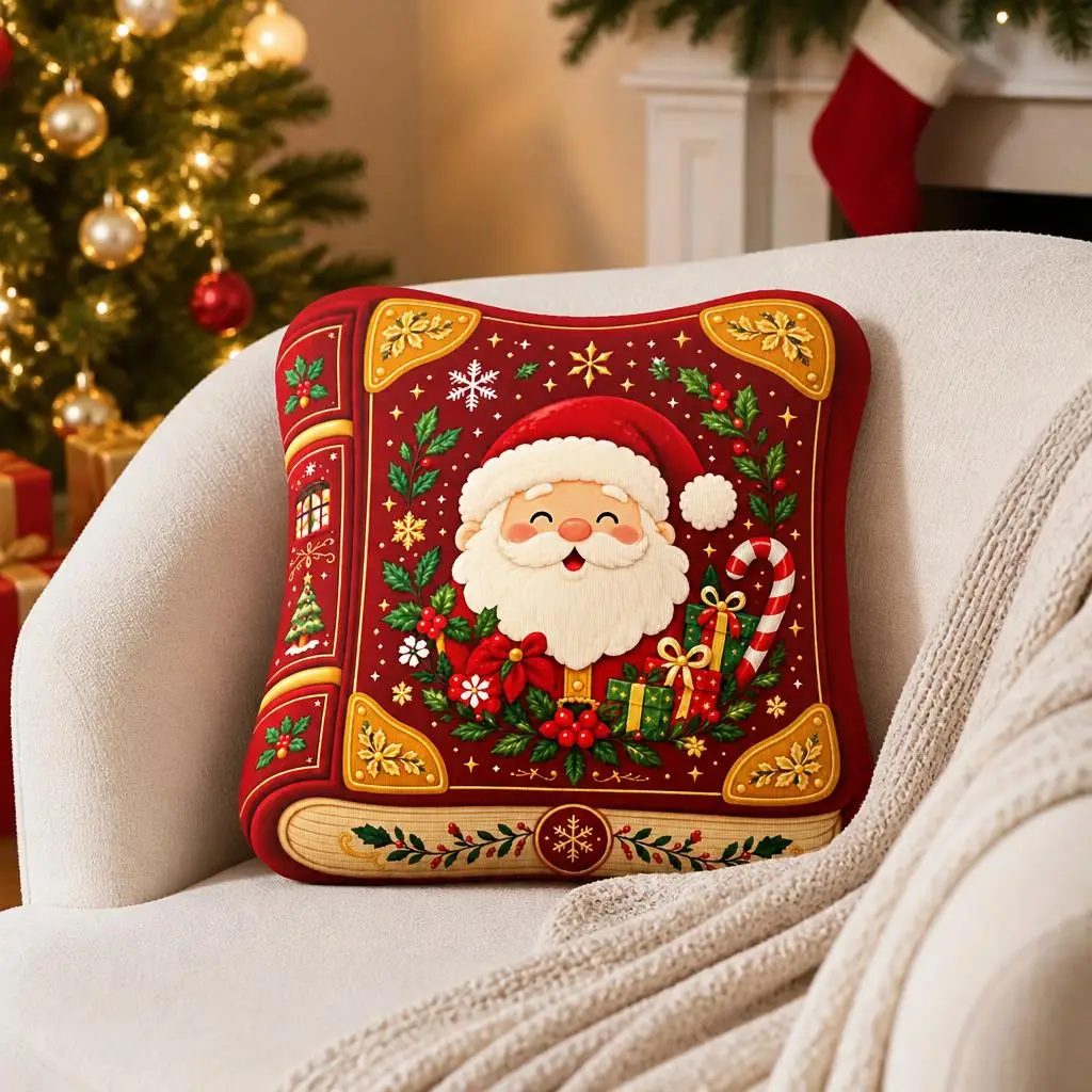 Christmas Santa Claus Stuffed Throw Pillow Cute Holiday Cushion Vintage Cartoon Decorative Pillow for Sofa Home Decor Gift