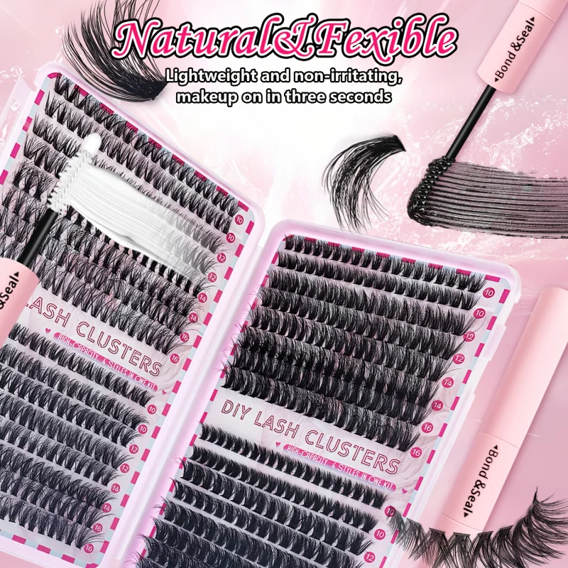 640個入りプロ用DIYまつげエクステキット（グルー、ピンセット、ブラシ付き）- 極厚ふわふわナチュラルボリューム、9-16mmの長さ
