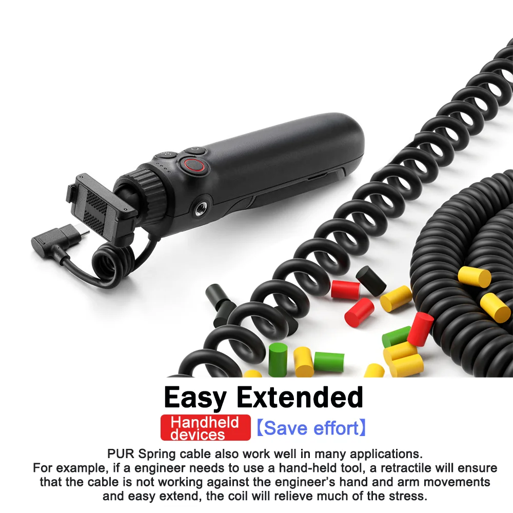 Spring Spiral Power Cable PUR Polyurethane Jacket Retractable Cord 2/3/4/5/6/7/8Core FlexibleTensile Extened Signal Control Wire