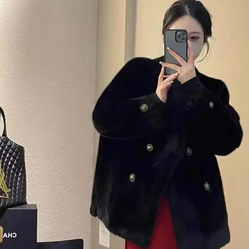 Winter High-quality Mink Short V-neck Fur One-piece Mink Plush Fur Coat for Women Jacket New Arrival