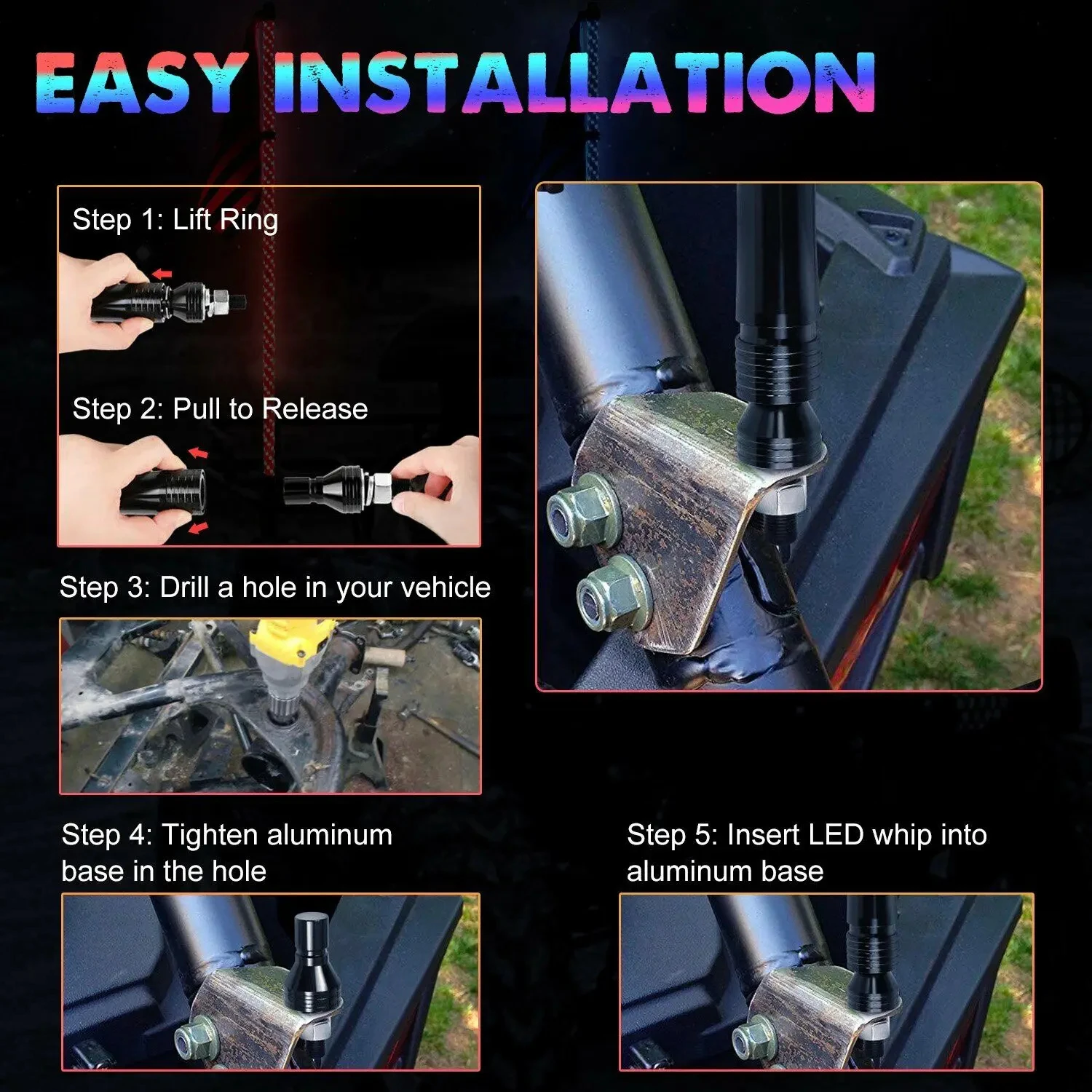 2PCS 2FT LED Zweep Lichten Afstandsbediening Vlaggenmast Antenne Zwepen voor UTV ATV Off Road Truck Zand Buggy duin RZR